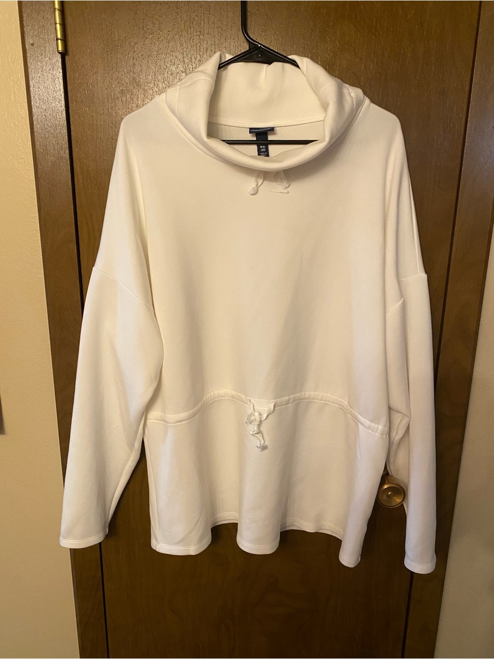 Relaxed Ivory Cowl-Neck Drawstring Sweater